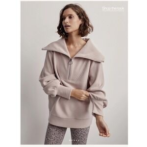 VARLEY Vine Half Zip Pullover Ottoman Rib Taupe XXS Oversized 1/4 Zip Athleisure